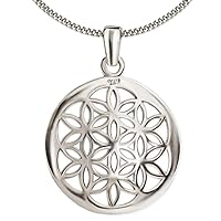 CLEVER SCHMUCK Set of Silver Small Women's Pendant Flower of Life Round Diameter 17 mm Wide Edge & Curb Chain 45 cm 925 Sterling Silver in Jewellery Packaging, Glossy