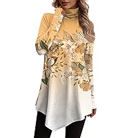 Women Sexy Floral Tops Fashion Turtleneck Western Shirts Long Sleeve Fall Vintage Tunics Loose Fit Daily Clothes