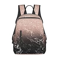 BREAUX Marble Color Rose Gold Print Large-Capacity Backpack, Simple And Lightweight Casual Backpack, Travel Backpacks