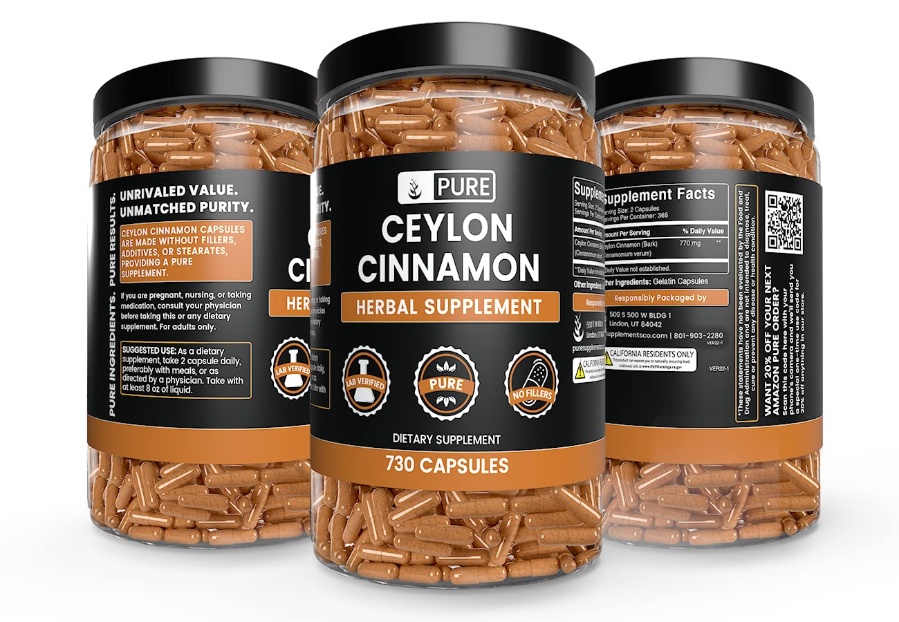 PURE ORIGINAL INGREDIENTS Cayenne Pepper, Ceylon Cinnamon, Turmeric Curcumin Bundle (730 Capsules)