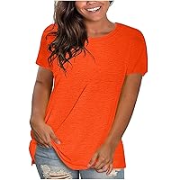 Plus Size Blouses for Women, Women's Summer Fashion Loose Fit Tops, Solid Crew Neck Oversized T Shirts Short Sleeve