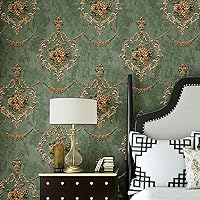 Blooming Wall Textured Vintage Damasks Floral Pattern Wallpaper Wallcoverings for Walls, 57 Square ft/Roll (Green(Flower))