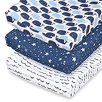 The Peanutshell Changing Pad Covers for Girls or Boys, Unisex 3 Pack, Nautical Whale