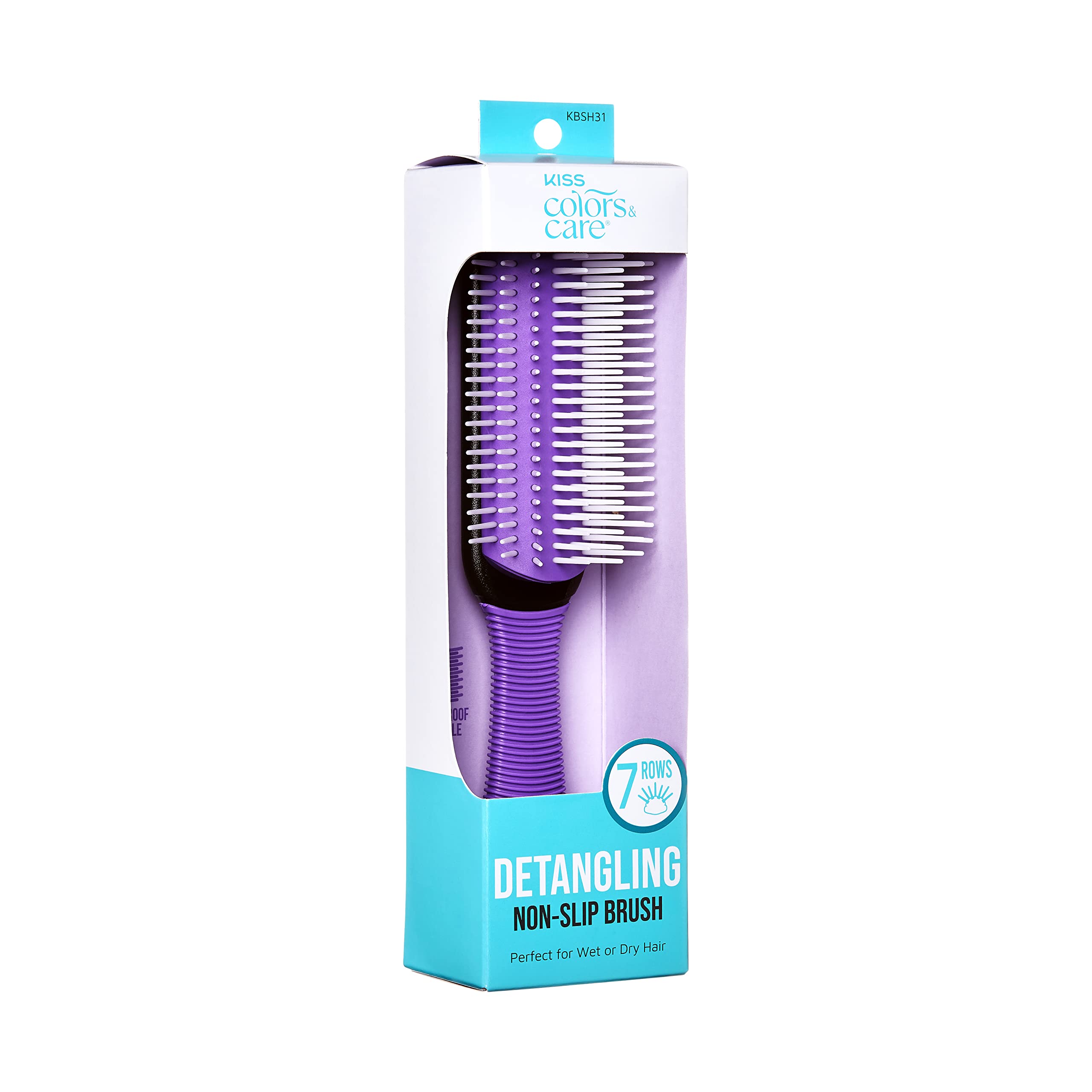 KISS Colors & Care 7 Row Non-Slip Detangling Hair Brush, Removable Cushion For Easy Cleaning, Slip-Proof Handle For Sturdy Grip , Detangles Seamlessly Without Pulling or Tugging Hair, Suitable for All Hair Types