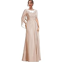 Lace Mother of The Bride Dresses for Wedding Chiffon Evening Dress with Cape Corset Long Formal Gown
