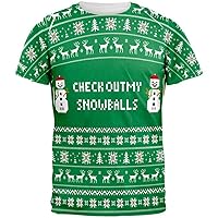 Old Glory Christmas Check Out My Snowballs Ugly Sweater All Over Adult T-Shirt - 2X-Large White