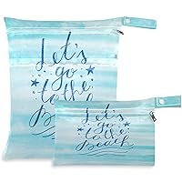 visesunny Blue Stripe Beach 2Pcs Wet Bag with Zippered Pockets Washable Reusable Roomy for Travel,Beach,Pool,Daycare,Stroller,Diapers,Dirty Gym Clothes, Wet Swimsuits, Toiletries
