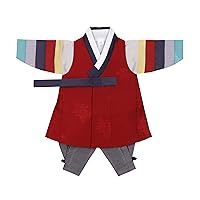 Hanbok Boy Baby Korea Traditional Clothing Set First Birthday Dol Party Celebration 100 Days Hanbok Red 100 Day to 10 Ages