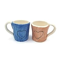 Set of 2 Ceramic Heart Matching Mugs for Couples, Handmade Portuguese Pottery