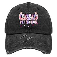 Progress Not Perfection Hats for Men Washed Distressed Baseball Caps Aesthetic Washed Hiking Hats