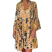 Dresses for Women 2024 Casual Spring Church Plus Size, Women's Ladies Plus Size Loose Print Long Sleeve V Butt