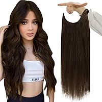 Fshine Hair Extensions Wire Hair Remy Human Hair Extensions Dark Brown 20 Inch 80g Hairpiece Straight Wire Hair Extensions with Transparent Line Invisible Thick Hair Extensions