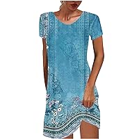 Women’s 2024 Casual Summer T Shirt Dress Loose Floral Printed Short Sleeve Tunic Dresses Loose Fit V Neck Sundress