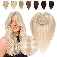 Hair Toppers for Women with Thinning Hair 12 Inch Human Hair Topper for Women No Bangs 100% Real Human Hair Topper 150% Density #18P613 Blonde & Bleach Blonde