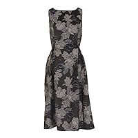 Adrianna Papell Womens Black Embellished Zippered Pearls at Neckline Textured V-ba Floral Sleeveless Round Neck Midi Party Fit + Flare Dress 2