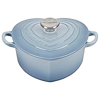 Signature Enameled Cast Iron Figural Heart Cocotte, 2 Quart, Coastal Blue with Stainless Steel Knob