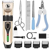 Dog Clippers Cordless Pet Grooming Kit, Professional Horse Clippers with Detachable Blade, Low Noise, USB Rechargeable, 5 Size Fine Tuning Knob, All in One Box