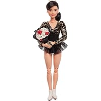 Barbie Inspiring Women Doll, Kristi Yamaguchi Collectible in 1992 Winter Olympics Costume, Sparkly Black and Gold Leotard and White Skates