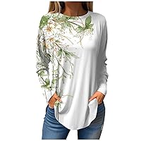 Crew Neck Women's T-Shirts Casual Long Sleeve Floral Shirt Cute Fall Plus Size Tunic Tops Daily Work Clothes