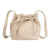 Women Mini Solid Color Faux Suede Crossbody Bag Shoulder Bag Drawstring Bucket Bag
