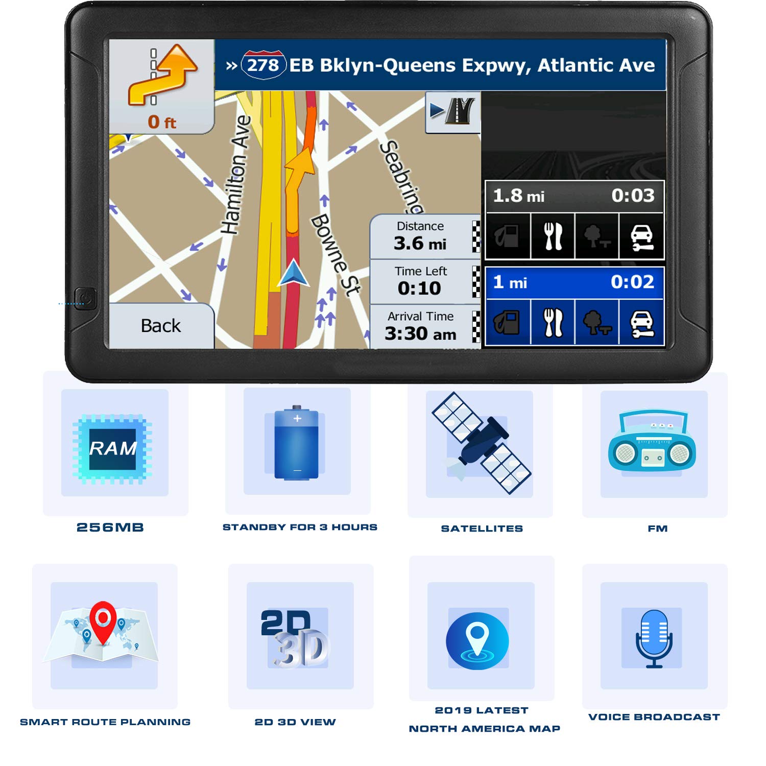 GPS Navigation for Car （9 Inch） Slimline Touch Screen Real Voice Direction ，USA Edition 2023 (Free Lifetime Updates) Turn-by-Turn Voice and Lane Guidance, Speed and Red Light Warning (American Brand)