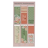 Christian Art Gifts Magnetic Scripture Bookmark/Pagemarker Set for Women: It is Well with My Soul - Set of 6, Inspirational Scripture for Bibles, Fridges & Books, Multicolor Teal & Pink Floral, Small