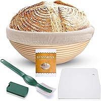 Bread Proofing Banneton Basket Set - 9 Inch Round Natural Rattan Bread Basket, with Linen Liner Cloth and Sourdough Bread Scraper Tool, Ideal Basket Gift For Professional Or Home Bakers