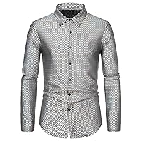 Silver Metallic Giltter Dress Shirts Men Disco Party Halloween Costume Shirt Mens Club Stage Performance