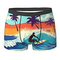 NEZIH Hawaiian Surfer on Wavy Print Mens Boxer Briefs Funny Novelty Underwear Hilarious Gifts for Comfy Breathable