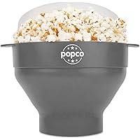 The Original Popco Silicone Microwave Popcorn Popper with Handles, Silicone Popcorn Maker, Collapsible Bowl Bpa Free and Dishwasher Safe - 15 Colors Available (Gray)