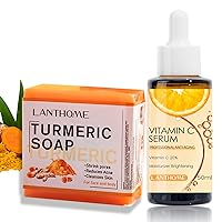Lanthome 20% Vitamin C Serum for Face 1.7 fl oz (50 ml) Oganic VC Facial Serums Firm Skin, Turmeric Soap Bar 7.05oz/2 Pack, Organic Face Soap Gentle Handmade Soap