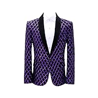 Men's Velveteen Purple Rhombus Sequined Dress Holder Singer Anchor boy Stage Suit Main