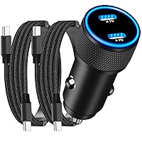 [Apple MFi Certified] iPhone 15 Fast Car Charger, KASHIMURA 72W Cigarette Lighter Dual Type-C Car Charger Fast Charging + 2Pack USB-C Braided Cable for iPhone 15/15 Plus/15 Pro/15 Pro Max/iPad Pro/Air