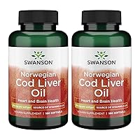 Swanson Cod Liver Oil - Wellness Supplement Promoting Bone, Skin Health, Vision Support & Immune System Function w/High Absorption Vitamin A - (180 Softgels, 350mg Each) 2 Pack