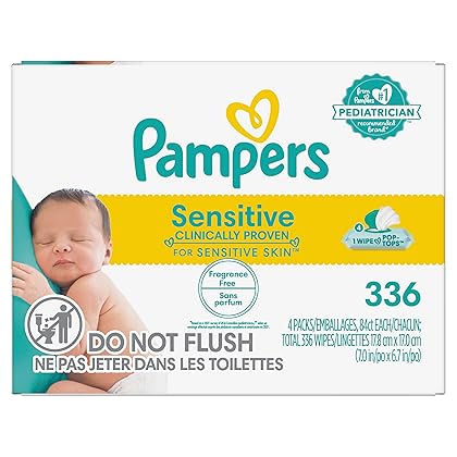 Baby Wipes Fitment, 336 count - Pampers Sensitive Water Based Hypoallergenic and Unscented Baby Wipes (Packaging May Vary)