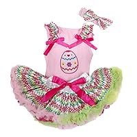 Easter Egg Pink Top Rainbow Chevron Pettiskirt Baby Girl Clothing Set Nb-12m