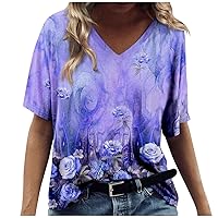 Cute Summer Tops for Women,Women's Fashionable and Versatile Unique V-Neck Advanced Printed Short-Sleeved Basic Top