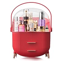 Portable Cosmetics Storage Box, Makeup Organizer for Vanity,Preppy Skin Care Caddy for Bathroom,Dresser Countertop,Dormitory,Cosmetic Display Rack. (FBA-RED)