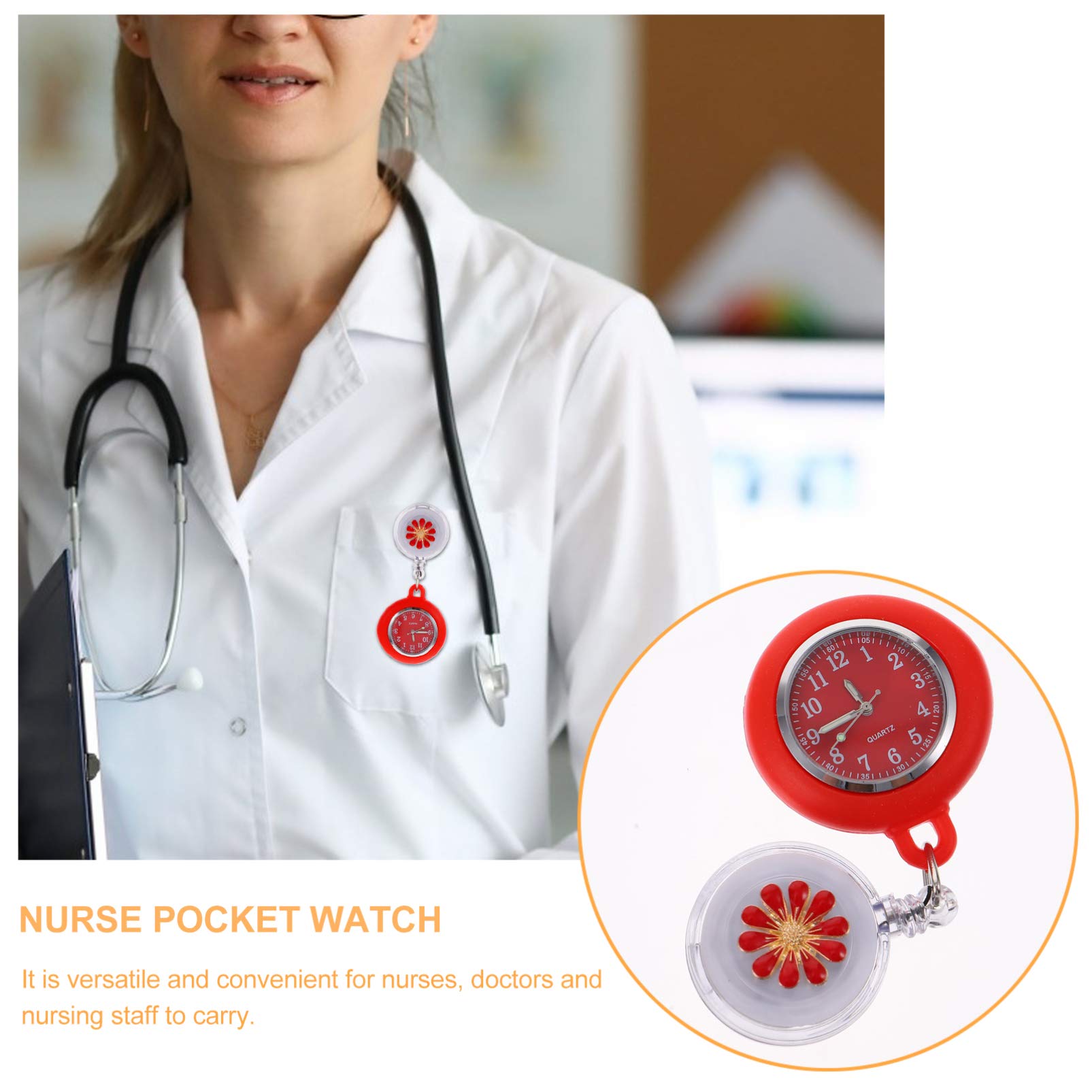 Hemobllo Womens Digital Watch Nurse Lapel Pin Watch Retractable Clip- on Hanging Doctor Pocket Watch Daisy Flower Movement Watch for 2021 New Year Graduation Students Gifts Red Student Nurse Badge
