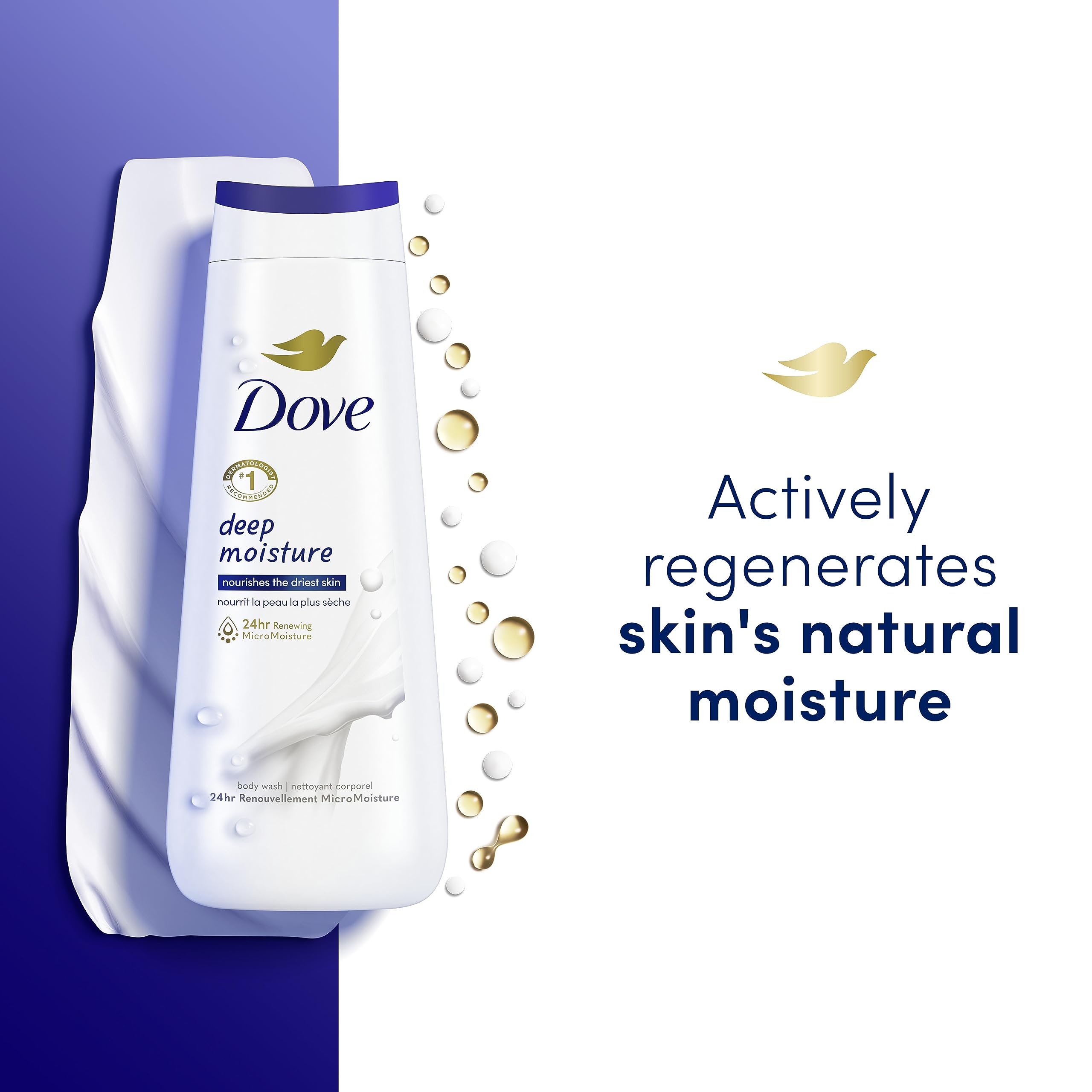 Dove Body Wash Deep Moisture, Sensitive Skin, Cucumber and Green Tea, and Shea Butter & Vanilla Collection 4 Count Skin Cleanser with 24hr Renewing MicroMoisture 20 oz