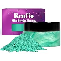 Renfio 100g Mica Powder Pigment, Metallic Natural Dye Mineral Pearl Shimmer Epoxy Resin Dye for Painting Soap Making Slime Bath Bombs 3.5 Oz - Mint Green