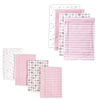 Luvable Friends Unisex Baby Cotton Flannel Burp Cloths and Receiving Blankets, 8-Piece, Pink Dots, One Size