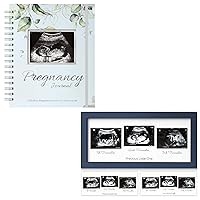 KeaBabies Pregnancy Journal, Pregnancy Announcements & Sonogram Picture Frame - 90 Pages Hardcover Pregnancy Book - Trio Ultrasound Picture Frames For Mom To Be Gift - Pregnancy Journals