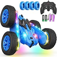 Remote Control Car, Rc Cars Stunt RC Car Toys New Upgraded Strip Lights and Headlights Car Toys Double-Sided 360° Rotating 4WD Rc Drift Truck for Boys Girls Birthday Gift (Blue)