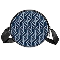Japanese Inspired Geometric Pattern Crossbody Bag for Women Teen Girls Round Canvas Shoulder Bag Purse Tote Handbag Bag