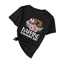 Womens Tops with Zipper Front Women Print Top Blouse Animal Sloth Short Sleeve Loose Casual Women's Blouse WOM