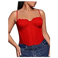 SHENHE Women's Plus Size Bustier Lace Trim Mesh Slim Fitted Sexy Crop Camisole Top