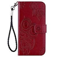 XYX Wallet Case for Samsung A15 5G, Embossed Owl Pattern PU Leather Magnetic Flip Folio Kickstand Shockproof Cover with Wrist Strap for Galaxy A15 5G, Red