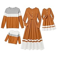 PATPAT Family Matching Outfits Long Sleeve Dress Brown Color Block Sweater Dress Party Dress and Sweatshirt Sets