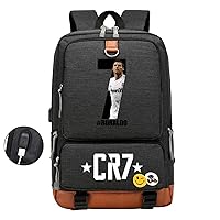 Durable Cristiano Ronaldo Printed Knapsack with USB Charging Port-Unisex Daily Bookbag Novelty Daypack for Travel